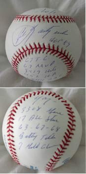 Carl Yastrzemski Autographed Baseball with his 14 Major Statistics Inscribed 