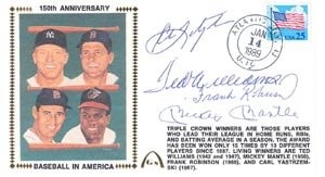 Baseball's Last Four Triple Crown Winners Mantle, Williams, Yaz, and Robinson Autographed Card 