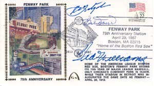 75th Anniversary Cachet of Fenway Autographed by Red Sox Hall of Famers 