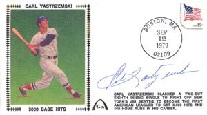 Carl Yastrzemski Autographed 3000th Hit Cachet 