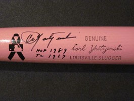 Carl Yastrzemski Autographed Pink Mother's Day Bat with HOF 1989 and TC 1967 Inscriptions