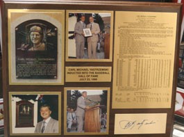 Carl Yastrzemski Autographed Wood Plaque with Career Stats