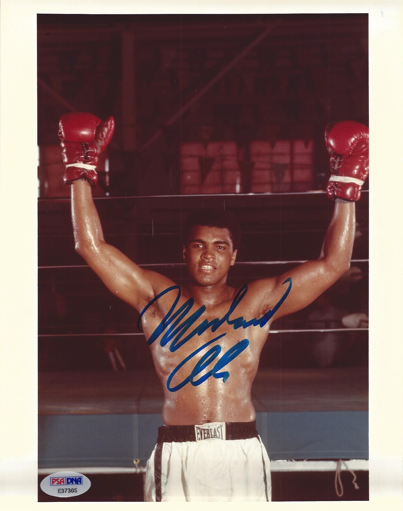Signed 8x10 of Muhammad Ali raising his gloves after another victory