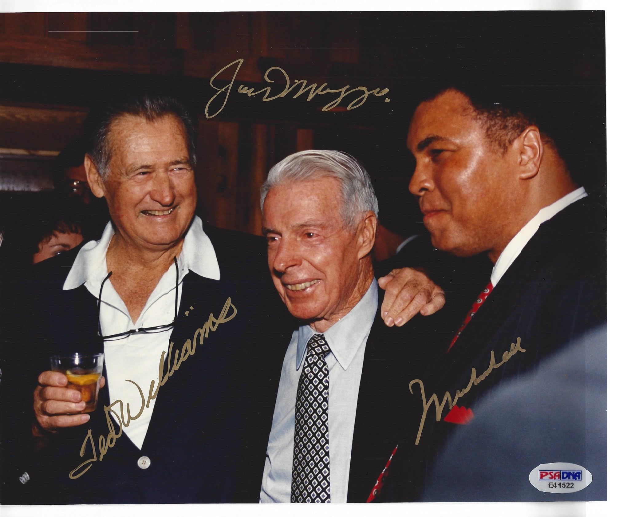 8x10 of three Legends, Joe DiMaggio, Ted Williams and Muhammad Ali signed by all three