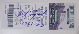 Game Ticket from 100 years of Fenway Park Celebration Autographed by Carl Yastrzemski